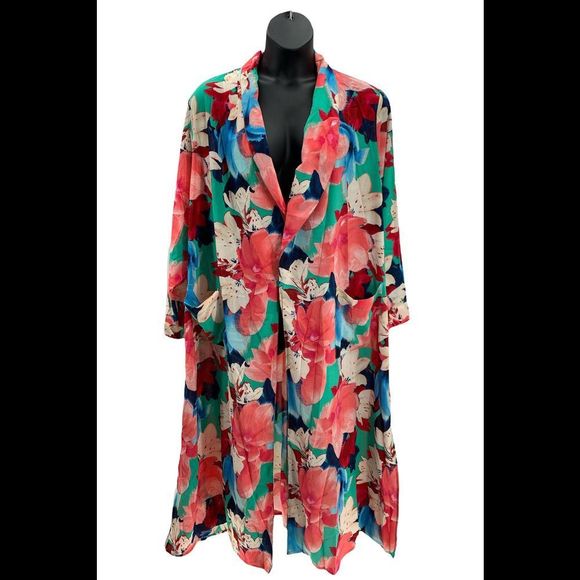 G.I.L.I. Printed Woven Duster Green Floral - Regular - Picture 1 of 3